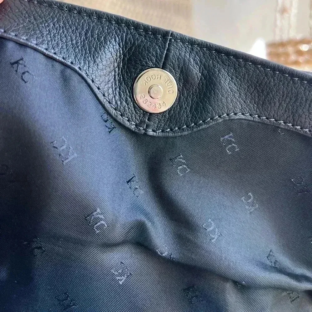 Kenneth Cole Black Leather Hobo Bag with Snake Embossed Details y2k